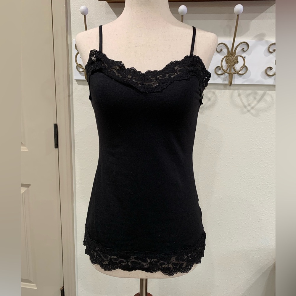 WHBM Black Lace Trim Cami Top